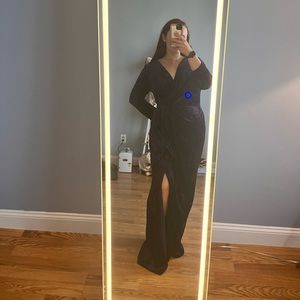 Ralph Lauren Purple Velvet Long Sleeve Wrap Gown